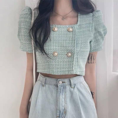 Tweed Double  Breasted Tops